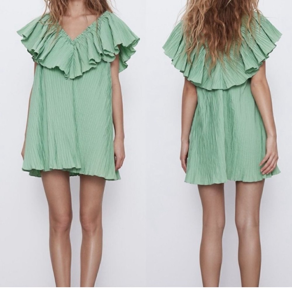 Zara Green Ruffle Mini Dress - Picture 6 of 6